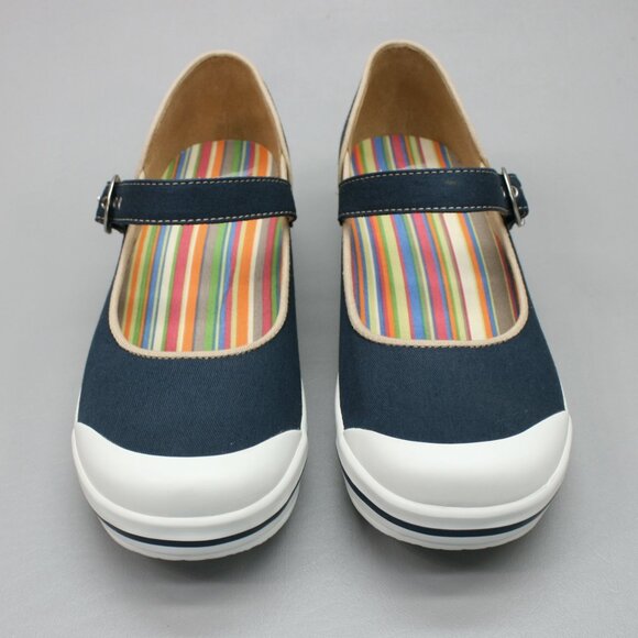 Dansko 40 Ladies (9.5-10) Valerie Canvas Navy Blue Vegan Mary Jane Clogs Shoes - Picture 5 of 12